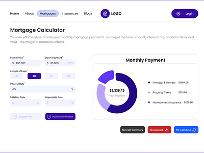 Mortgage Calculator | Daily UI Challenge #004 004 best calculator colorography daily ui challenge design discover finance fintech management mortgage product design professional property real estate responsive typography ui web design website