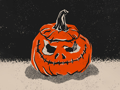 Retro Supply Co. Fright Fall 2024 Challenge Day 1 - "ROT" carved pumpkin drawing fright fall halloween hand drawn inktober jack jackolantern october procreate pumpkin retro supply co rot rotting sketch spider texture