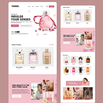 Femme - Perfume eCommerce Website UI Design branding design ecommerce figma figma tutorial ui ui design ux ux design web design website design woo commerce