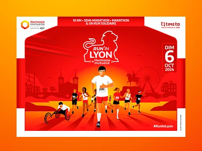 Poster for Run'in Lyon - Marathon athlete france graphic design illustration illustrator lyon marathon race run running semi marathon sport sport design vector