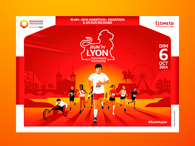 Poster for Run'in Lyon - Marathon athlete france graphic design illustration illustrator lyon marathon race run running semi marathon sport sport design vector