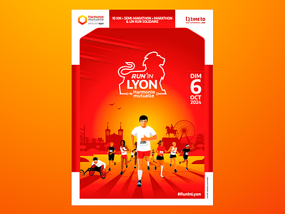 Poster for Run'in Lyon - Marathon athlete band france illustration illustrator lyon marathon orange race red run running semi marathon vector