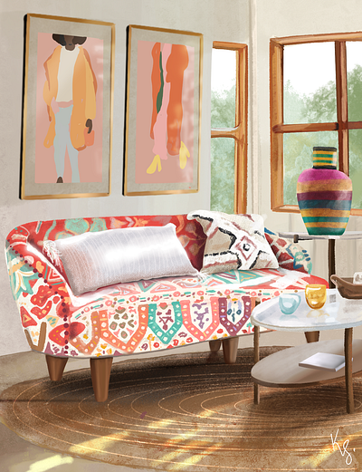 Boho Interior boho illustration interior interiorism procreate realistic