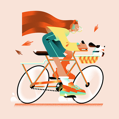 Cycling autumn bicycle bold cycle cycling dynamic fall flat geometric girl grain illustration noise october vector vector illustration yellow