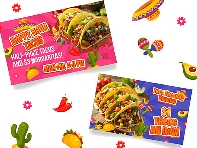 Happy Tacos banner branding card design graphic design illustration tacos vector