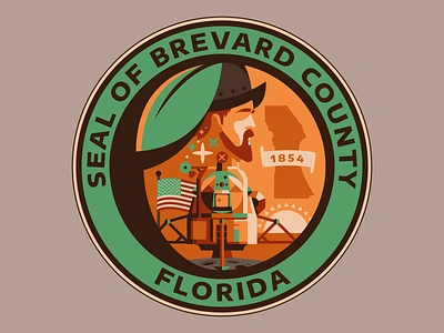 Seal of Brevard County Florida adobe illustrator brevard circle county design discovery history melbourne moon lander moon landing orange patch ponce de leon seal sunrise united states vector