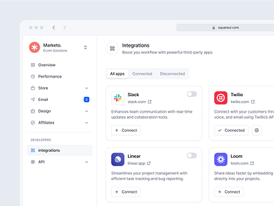 Integrations page - SquareUi Design System dashboard design system figma integrations product design ui ux web design