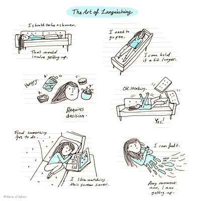 Couch Yoga: The Art of Languishing cartoon depression messy style pen and ink