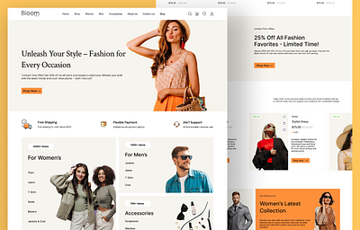 Bloom Fashion - Cloth E-Commerce Website Landing Page app design cloth e commerce fashion figma design landing page minimalistic ui ui ux website website design