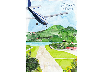 Watercolor of Saint-Barth: Airport // Illustration aquarelle art drawing illustration