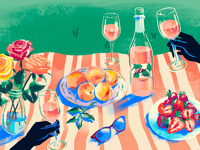 Rosé for Melbourne Food and Wine Festival expressive gestrual hands illustration melbrourne picnic procreate roses rosé sparkling summer wine