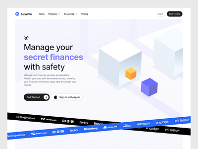 Manage Your Secret Finances with Safety branding landing page lp ui ux web