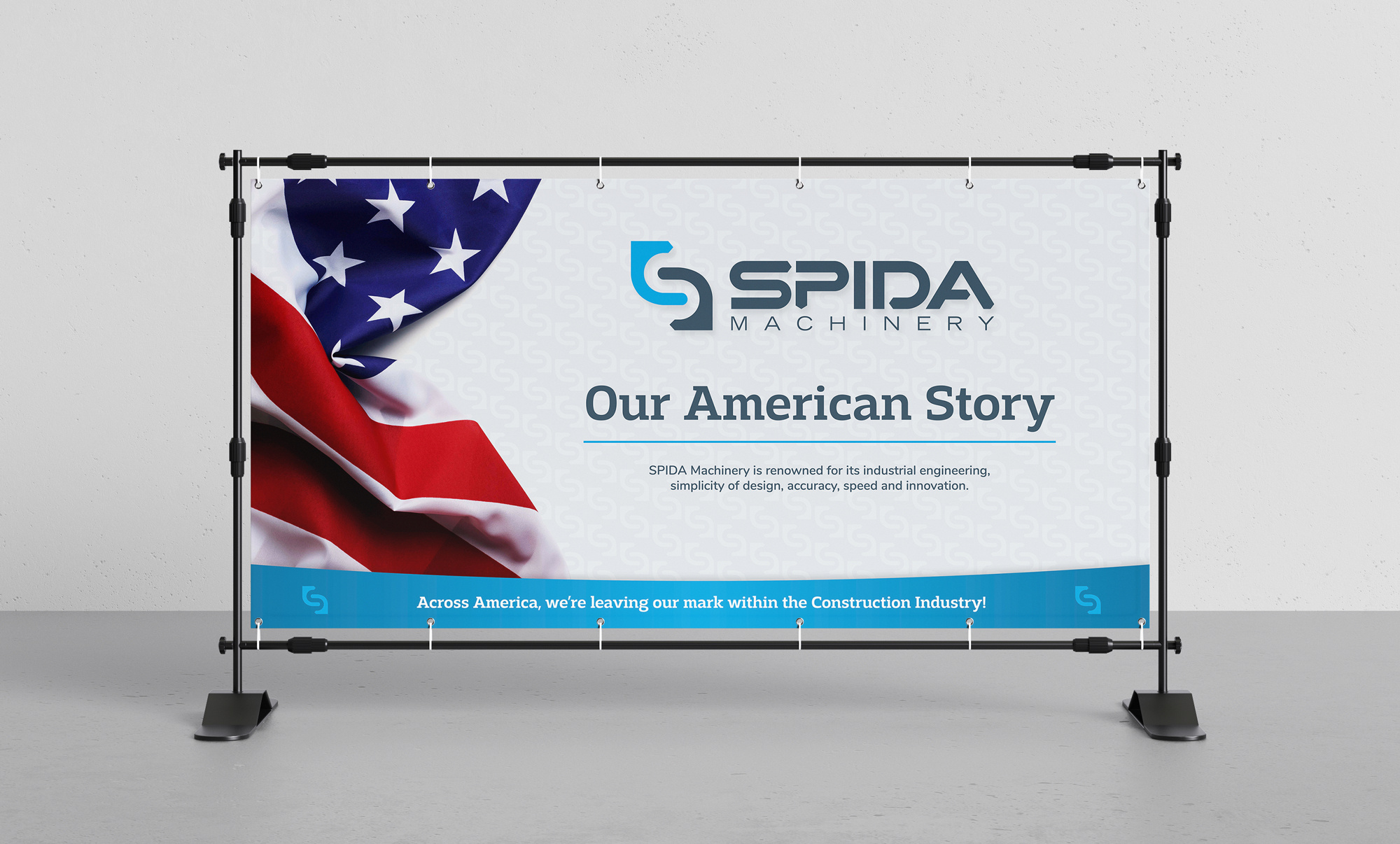 SPIDA Machinery branding creative direction design expo stands graphic design logo signage stationery website design