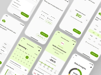 finpal: AI Finance Assistant App - Subscription Management UIUX ai finance app budget app budgeting app clean finance finance app finance assistant finance companion finance ui finance ui kit fintech app green minimal modern simple soft subscription management subscription management app subscription tracker app ui