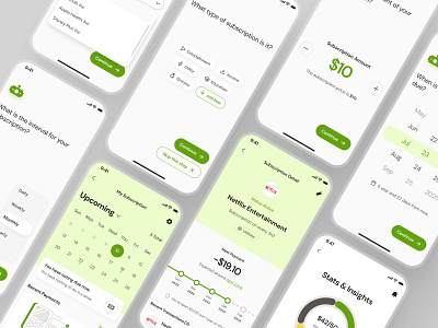 finpal: AI Finance Assistant App - Subscription Management UIUX ai finance app budget app budgeting app clean finance finance app finance assistant finance companion finance ui finance ui kit fintech app green minimal modern simple soft subscription management subscription management app subscription tracker app ui