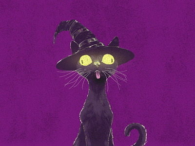 A Witchy Pussy Cat black cat cat cute illustration flat illustration graphic design halloween illustration illustrator inktober purple spooky witch