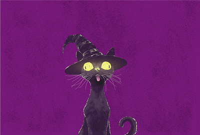 A Witchy Pussy Cat black cat cat cute illustration flat illustration graphic design halloween illustration illustrator inktober purple spooky witch