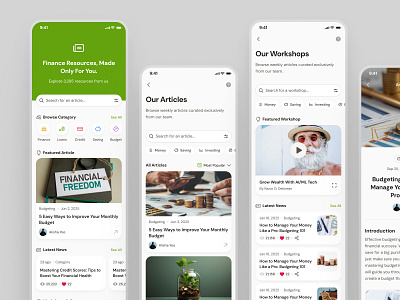 finpal: AI Finance Assistant App - Resources & News Flow UIUX ai finance app article ui blog card blog ui budgeting app clean community finance ai assistant finance assistant finance companion finance ui kit fintech app green minimal modern news news ui resources resources ui simple