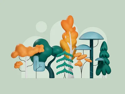 Trees 3d c4d design forest grean illustration leaves outdoors plants trees