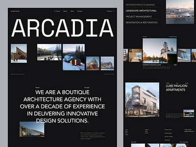 Arcadia Studio - Architecture Agency Website agency architecture clean design graphic design landing page layout minimal modern studio typography ui ui design uiux web design website