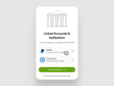 finpal: AI Finance Assistant App - Link Bank Account Institution account link account ui ai finance app bank account bank account ui clean figma figma ui kit finance companion finance ui finance ui kit green link account link bank account link ui minimal modern simple soft ui