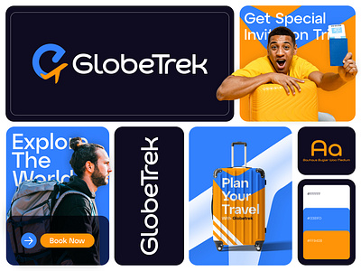 Globtrek Branding abstract logo app icon brand identity branding creative logo globtrek logo design travel agency logo design travel logo