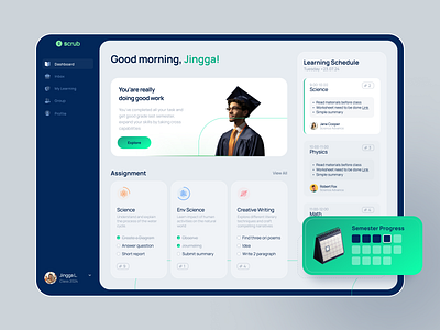 Dashboard - Scrube assignment dashboarddesign edtech educationtech learningapp minimaldesign productivity progresstracker studentdashboard uidesign uxui