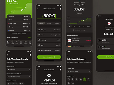 finpal: AI Finance Assistant App - Home & Transactions Flow UIUX account ui ai finance app bank account clean finance app finance dashboard finance ui finance ui kit fintech app green minimal modern money transfer saving account simple transaction transaction app transaction ui transfer transfer ui