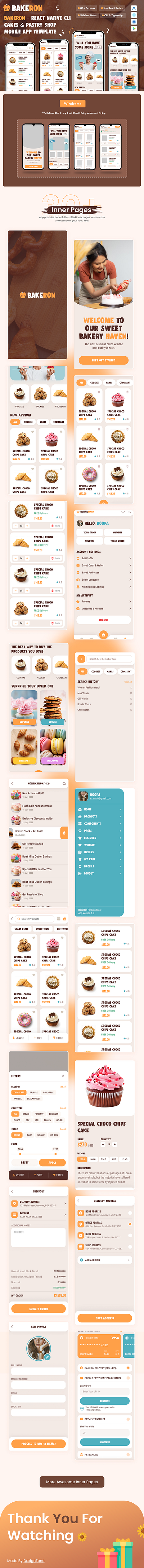 BakeRon-React Native CLI Cakes & Pastry Shop Mobile App Template branding creative design illustration logo product design template ui ui design uiux user experience user interface ux design uxui web design web development website