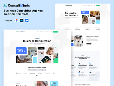 ConsultMinds - Business Consulting Webflow Template advisor animations business business consulting consultancy template content management system figma design finance website hr consulting modern design premium design responsive design saas business software template uiux web designer webflow webflow templates website