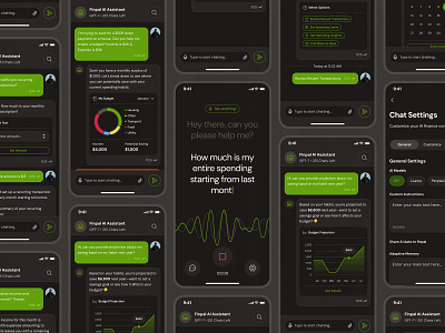 finpal: AI Finance Assistant App - Smart Finance Companion UIUX ai chatbot app ai finance app ai finance assistant ai finance chatbot ai voice recognition chat ui chatbot app clean dark mode finance assistant finance chatbot finance companion finance ui kit green minimal modern simple voice recognition voice recording voice ui