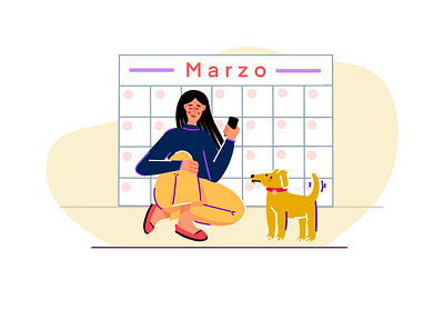 Monthly subscripcion animation calendar design dog family friend illustration month pant person pet phone shoes woman