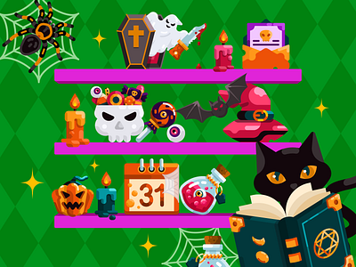 Halloween 👻 branding cat character design design design asset free asset ghost graphic design halloween icon icons iconscout illustration magic pumpkin skull spells spooky vector