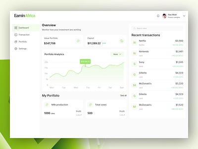 Investment Dashboard UI/UX Design animation design product ui ux web