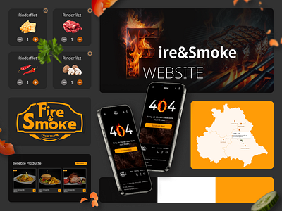 Website design with a custom-made map for a traveling food truck animation dark design ecommerce food graphic design horeca illustration interface landing logo ui ux website