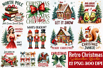 Retro Christmas Sublimation Bundle animation app branding design graphic design illustration logo ui ux vector