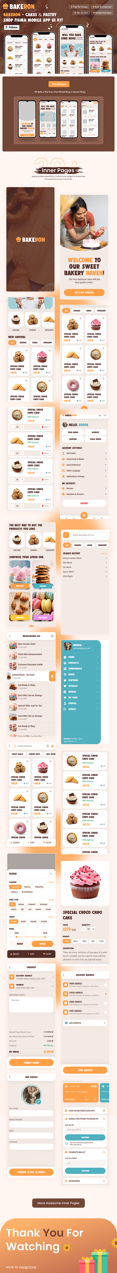 Bakeron - Cakes & Pastry Shop Figma Mobile App UI Kit 3d animation branding creative design graphic design illustration logo motion graphics product design template ui ui design uiux user experience user interface ux dsign web web design website