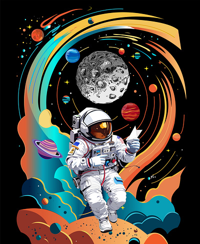 Lost in Universe 🧑🏻‍🚀🪐 art astronaut digtal illustration galaxy graphic design illustration planet universe vector