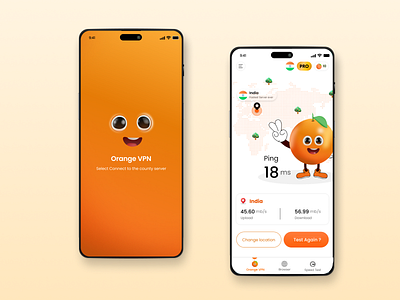 Orange Vpn App design graphic design home screen illustration logo orange ui ux vector vpn vpn app