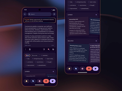 Sleek Interface for Organized Knowledge (Notes App Concept) android app app black theme dark dark mode knowledge management mobile app night mode note taking notes pkm purple writing