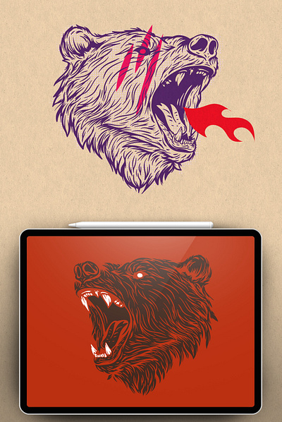 Bear aggressive angry animal bear grizzly print vector wild