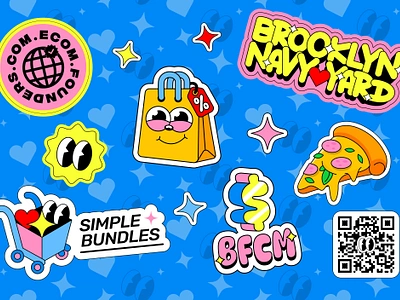 Sticker pack for event branding brooklyn cartoon cartoon character ecom illustration old cartoon old school pizza sticker vintage