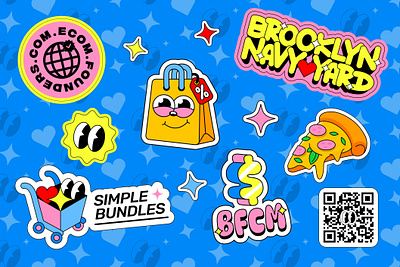 Sticker pack for event branding brooklyn cartoon cartoon character ecom illustration old cartoon old school pizza sticker vintage