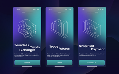 Onboarding Screens For a Crypto Exchanger App cex crypto crypto app crypto exchanger daily ui designer dex exchanger figma figma designer gradient minimalistic product designer ui ui designer uiux user experience user interface ux ux designer