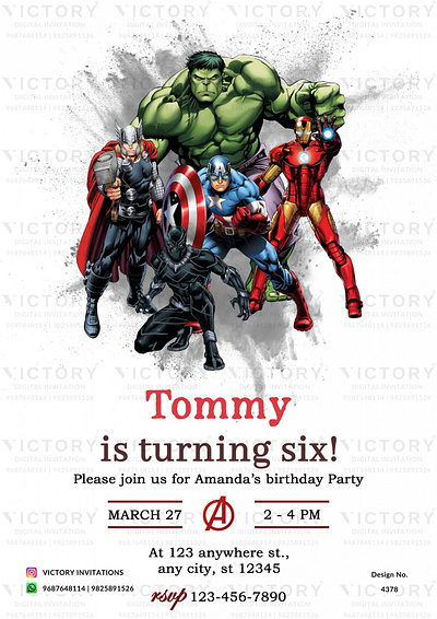 Birthday Party Invitation card in avengers design 4378 birthday graphic design illustration invitation photoshop