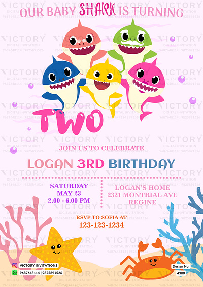 Birthday Party Invitation card in shark design 4380 birthday graphic design illustration invitation photoshop