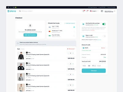 Stella - Checkout Screen Dashboard b2b b2c buy checkout clean clothing dashboard ecommerce marketplace minimalist modern online shop price product design retail saas shop simple startup store