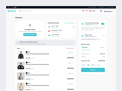 Stella - Checkout Screen Dashboard b2b b2c buy checkout clean clothing dashboard ecommerce marketplace minimalist modern online shop price product design retail saas shop simple startup store