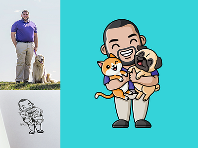 Pet Care Professional Avatar animals avatar caricature cat character chibi dog hug human illustration love male mascot pet pet care expert pet care professional pet care specialist profile pug sketch