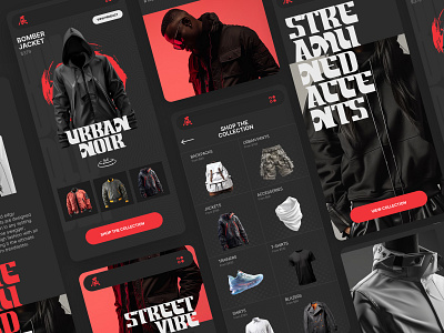 Urban Noir app clothing dark theme design e commerce mobile product design shop ui